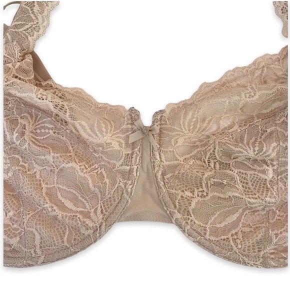 Bali 6543 Lace Desire Semi Sheer Beige Lightly Lined Underwire Size 42DDD 42F - Picture 2 of 10